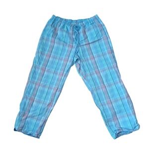 Mens Blue Plaid Pajama Pants Cotton Drawstring Waist Sleepwear Lounge Bottoms